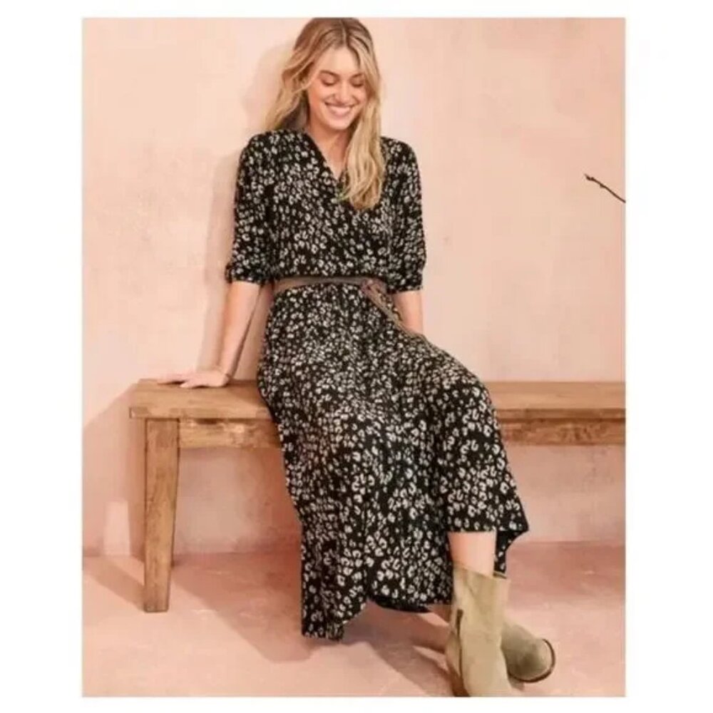 Garnet Hill Dress Faux Wrap Print Midi Length